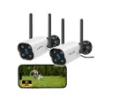 WOLFANG Bewakingscamera voor buiten, 2K 3MP, weerbestendige wifi-camera met lange stroomkabel, 2-weg audio, bewegings- en geluidsdetectie, nachtzicht tot 8 m, 2,4 GHz wifi, Alexa & Google Home, 2, set van 2