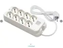 FANTON 47440 OMEGA stekkerdoos, 4+4 universele stopcontacten, 16 A, kabel 1,5 m, grote Italiaanse haakse stekker, verlichte tweepolige schakelaar