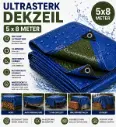 Dekzeil 5 x 8 m, 180 g/m² ultrasterk, 26 ringen, versterkte hoeken, rechthoekig, blauw/zwart