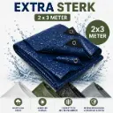 Dekzeil 2 x 3 m, 180 g/m² ultrasterk, 10 ringen, versterkte hoeken, rechthoekig, blauw/zwart