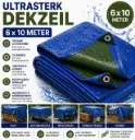 Dekzeil 6 x 10 m, 110 g/m² ultrasterk, 32 ringen, versterkte hoeken, rechthoekig, blauw/groen