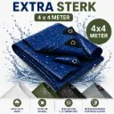 Dekzeil 4 x 4 m, 110 g/m² ultrasterk, 16 ringen, versterkte hoeken, rechthoekig, blauw/groen