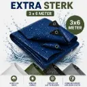Dekzeil 3 x 6 m, 110 g/m² ultrasterk, 18 ringen, versterkte hoeken, rechthoekig, blauw/groen