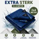 Dekzeil 2 x 4 m, 110 g/m² ultrasterk, 12 ringen, versterkte hoeken, rechthoekig, blauw/groen
