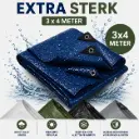 Dekzeil 3 x 4 m, 110 g/m² ultrasterk, 16 ringen, versterkte hoeken, rechthoekig, blauw/groen