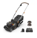 WORX WG737E Nitro Accugazonmaaier 40 V (2 × 20 V), krachtige borstelloze motor, maaibreedte 37 cm, 6 maaihoogtes (20–70 mm), grasopvangzak van 40 liter, inclusief 2 × 4 Ah accu's en dubbele oplader