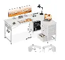 ODK Hoekbureau met 4 laden, 135×100 cm, L-vormig met stopcontact en USB baansluiting, omkeerbaar wit