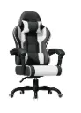 JUMMICO Gamingstoel met massagefunctie, ergonomische bureaustoel tot 150 kg, gamestoel met extra brede zitting van 50 cm, zwart-wit