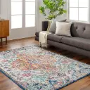 Livabliss Asmara Vintage groot tapijt vloerkleed – 160×220cm, oosterse boho-stijl, blauw en oranje