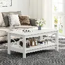 YITAHOME Salontafel, dik hout met 2 niveaus, metalen X-vormige zijsteunen, 100×55,3×45cm, wit