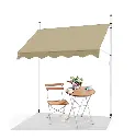 VOUNOT Handbediend uitschuifbaar zonnescherm, uv-bestendig, staal en polyester met zwengel, zonder boren, telescopisch, hoogte en hellingshoek verstelbaar, 200 cm, beige
