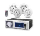 Marine Radio-ontvanger Luidsprekerset 12V Bluetooth waterdicht digitaal boot-in-dash-consolesysteem met microfoon, 4 luidsprekers, afstandsbediening PLMRKT38W