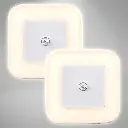 B.K.Licht - 2er Set Nachtlampje Stopcontact met Bewegingsmelder, Warmwit, Continu Licht en Timer,  6,5x6,5x6,5 cm, Wit