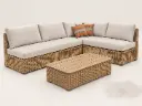 Luxe hoekloungeset van wicker met kussens en tafel