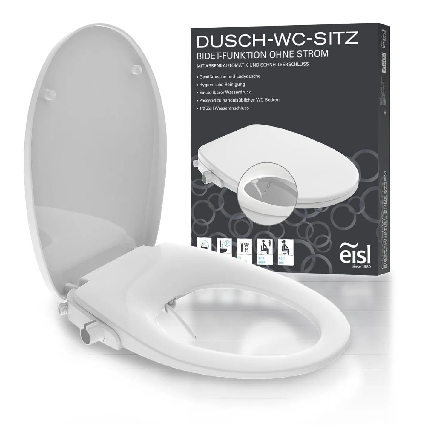 EISL douche-wc-bril met bidetfunctie zonder stroom softclose