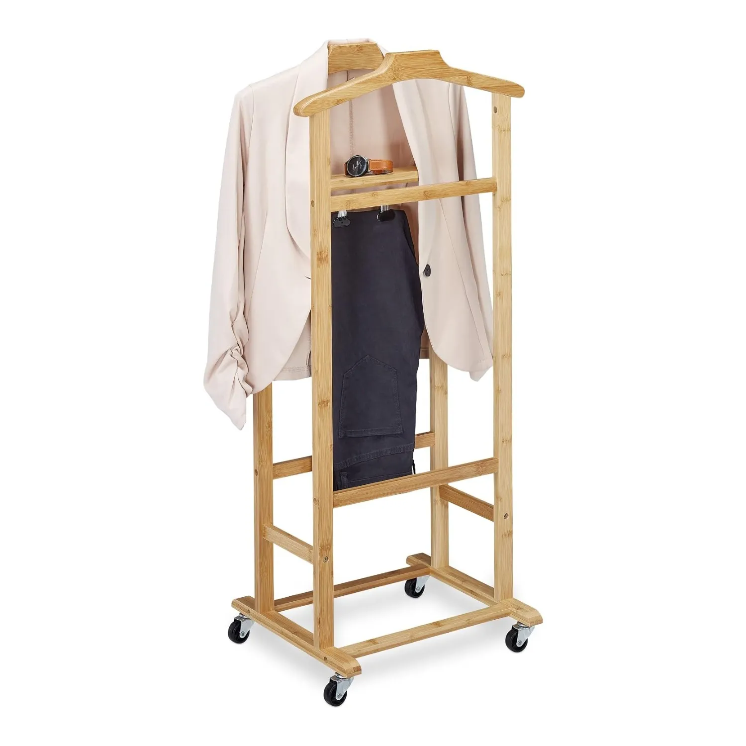 Relaxdays dressboy op wielen bamboe 107x47x37 cm naturel