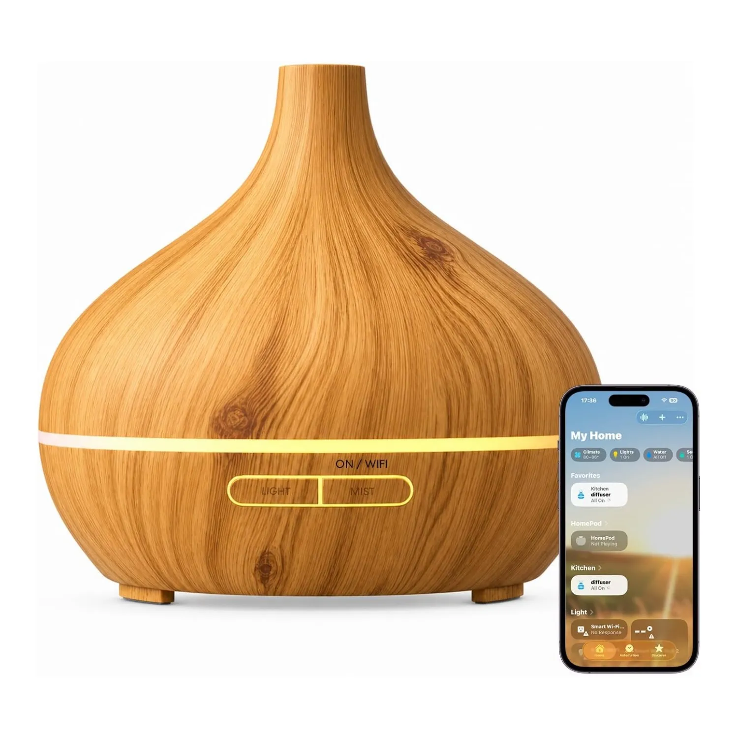 Meross MOD150 slimme aromadiffuser 400 ml wifi, houtkleur