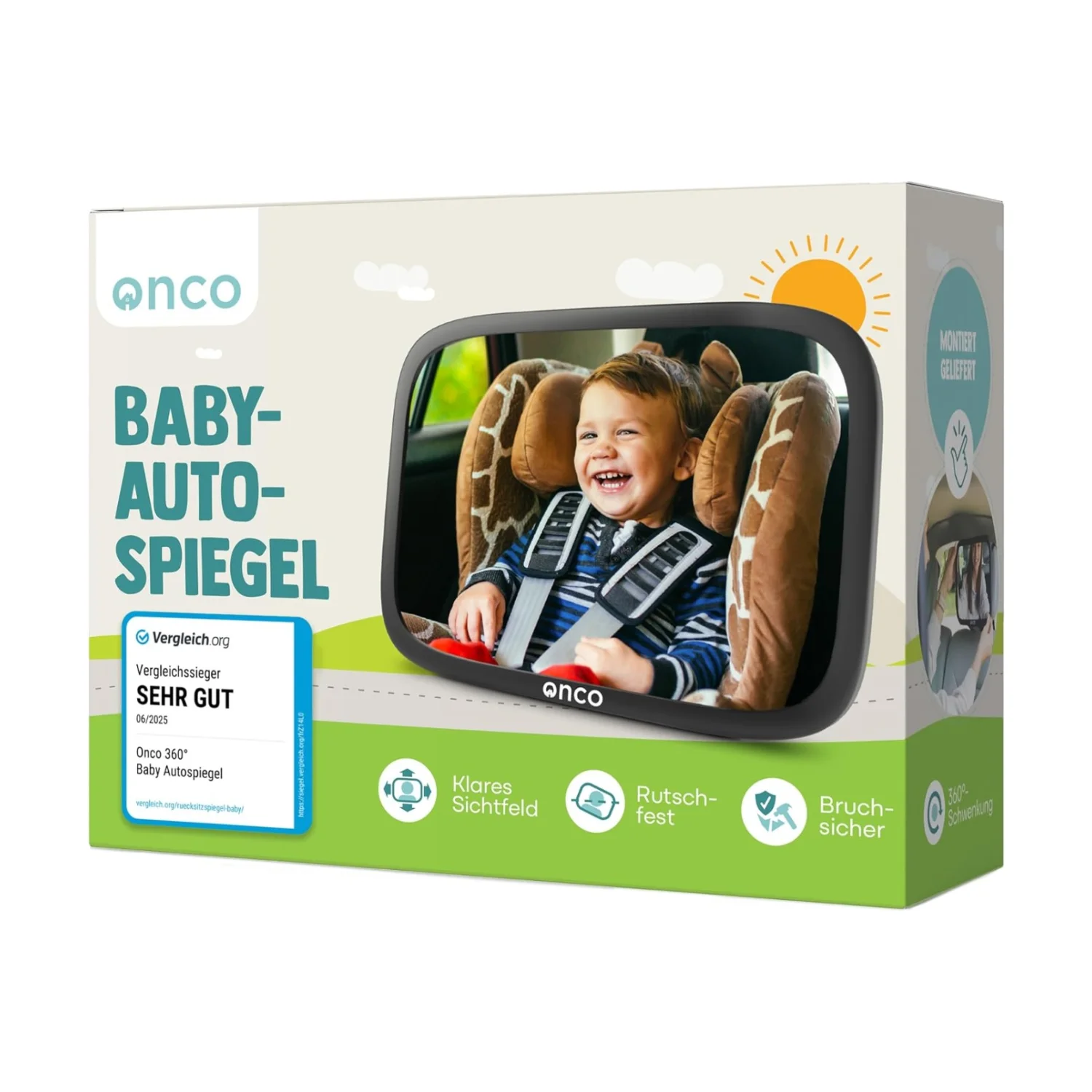 Onco babyspiegel voor de achterbank, 360° draaibaar, zwart