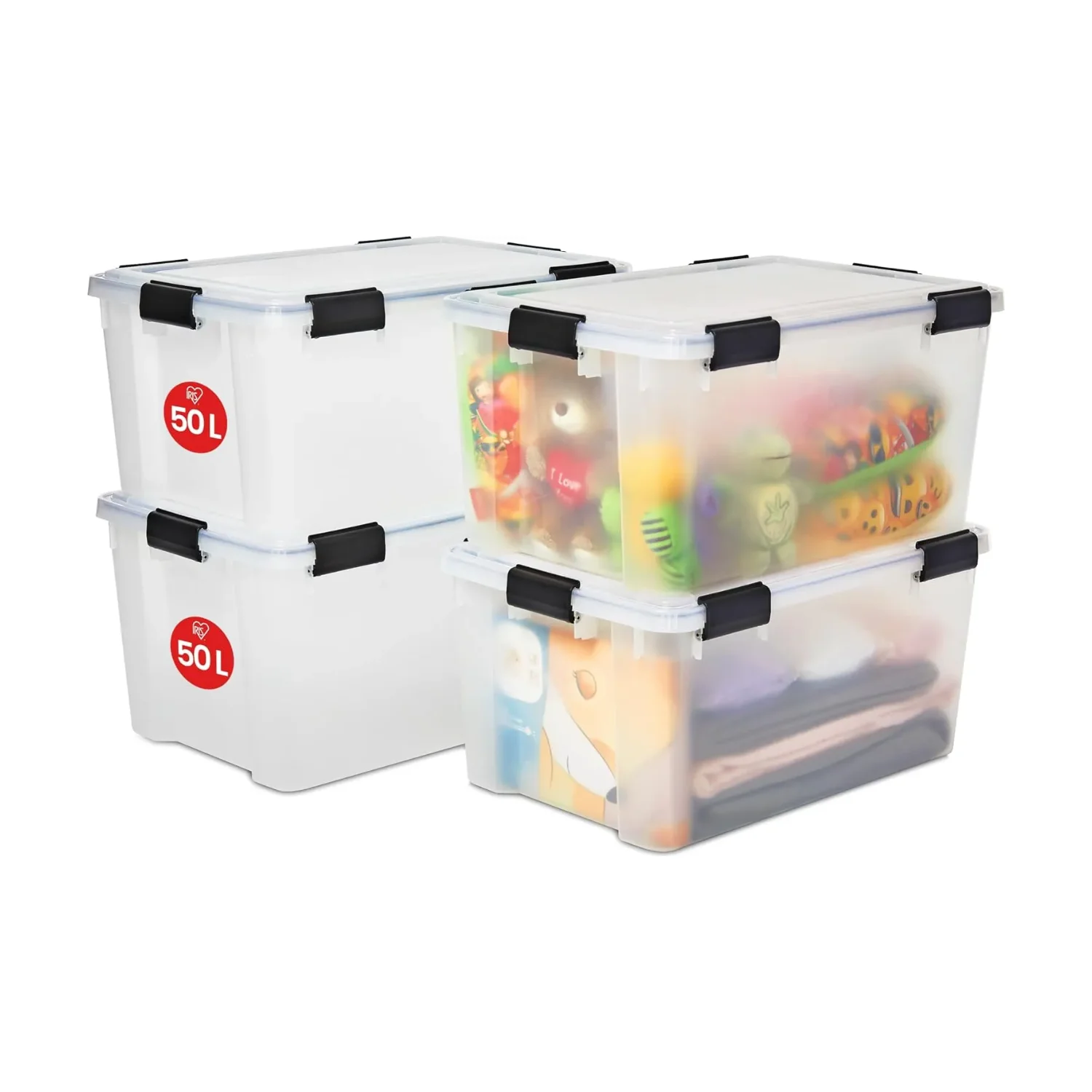 Iris Ohyama luchtdichte opbergbox 50 L set van 4 transparant