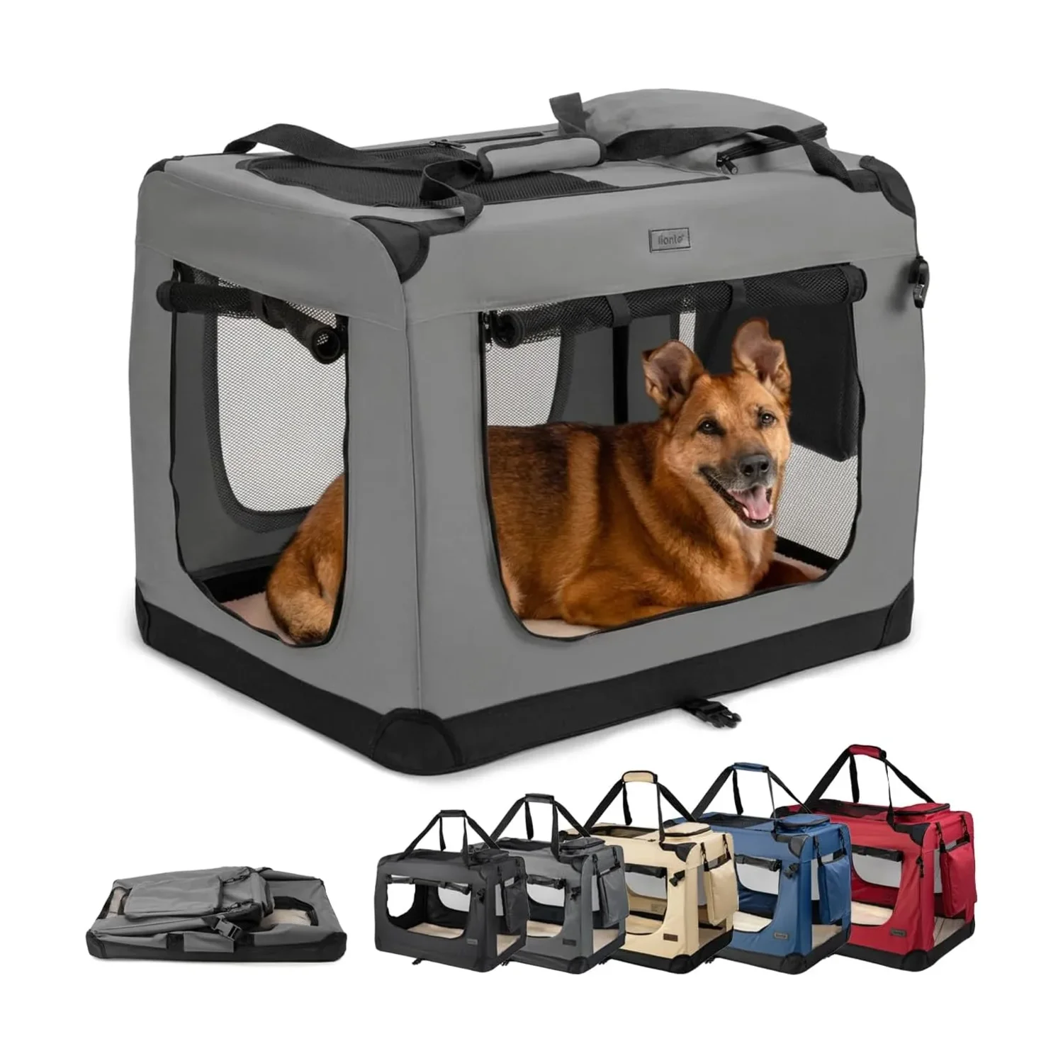 Lionto opvouwbare transportbox hond en kat 82x58x58 cm grijs