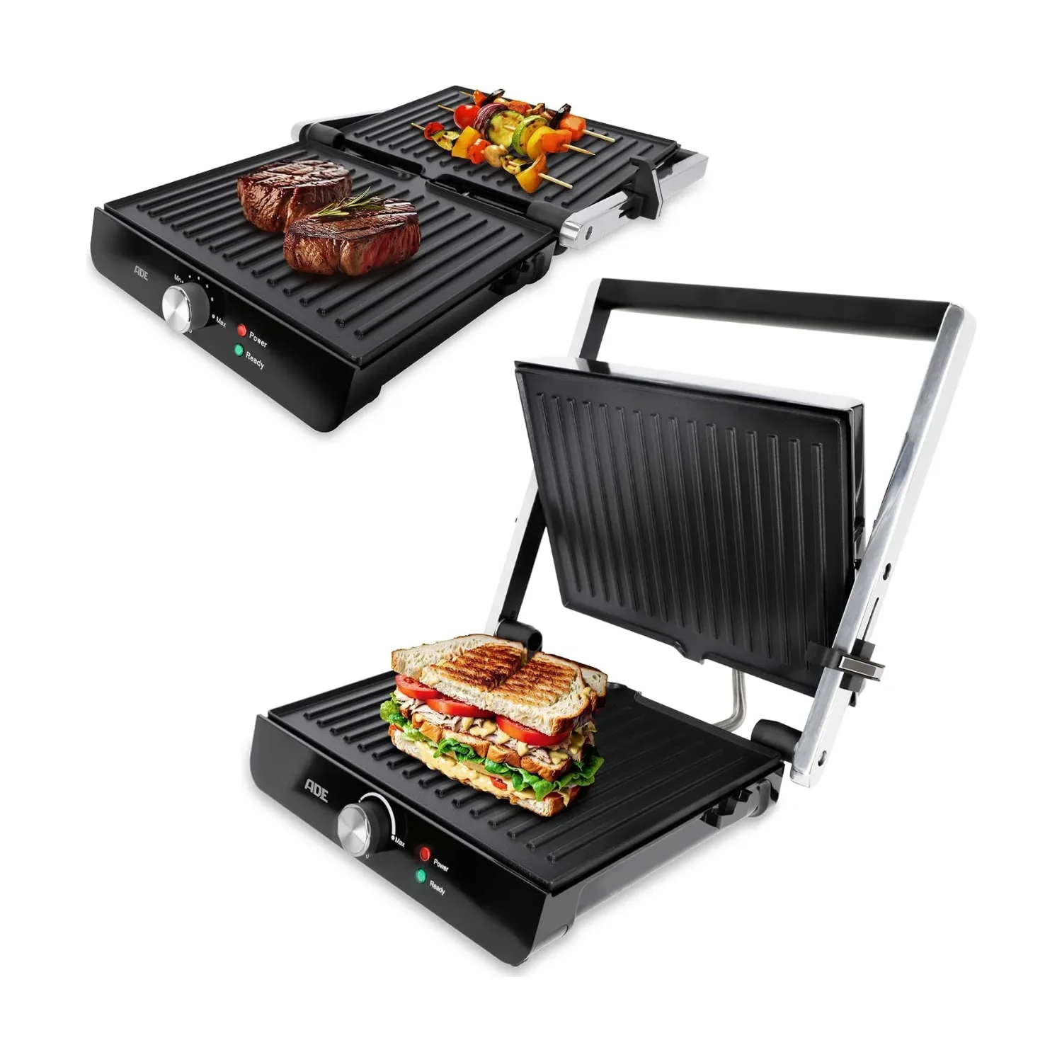 ADE contactgrill 2000 W 3-in-1 tafelgrill 180° openklapbaar