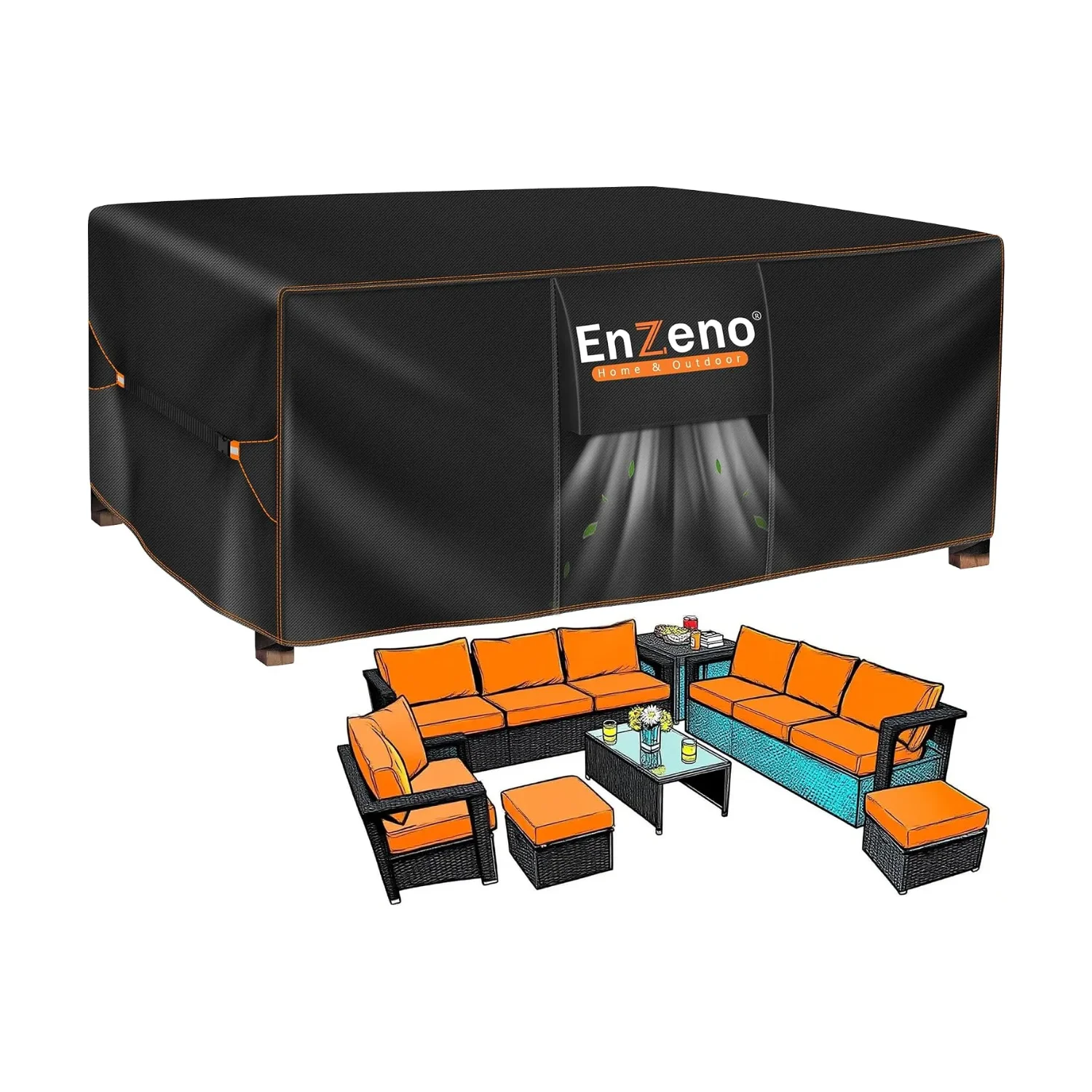 Enzeno tuinmeubelhoes waterdicht 300x250x100 cm 420D zwart