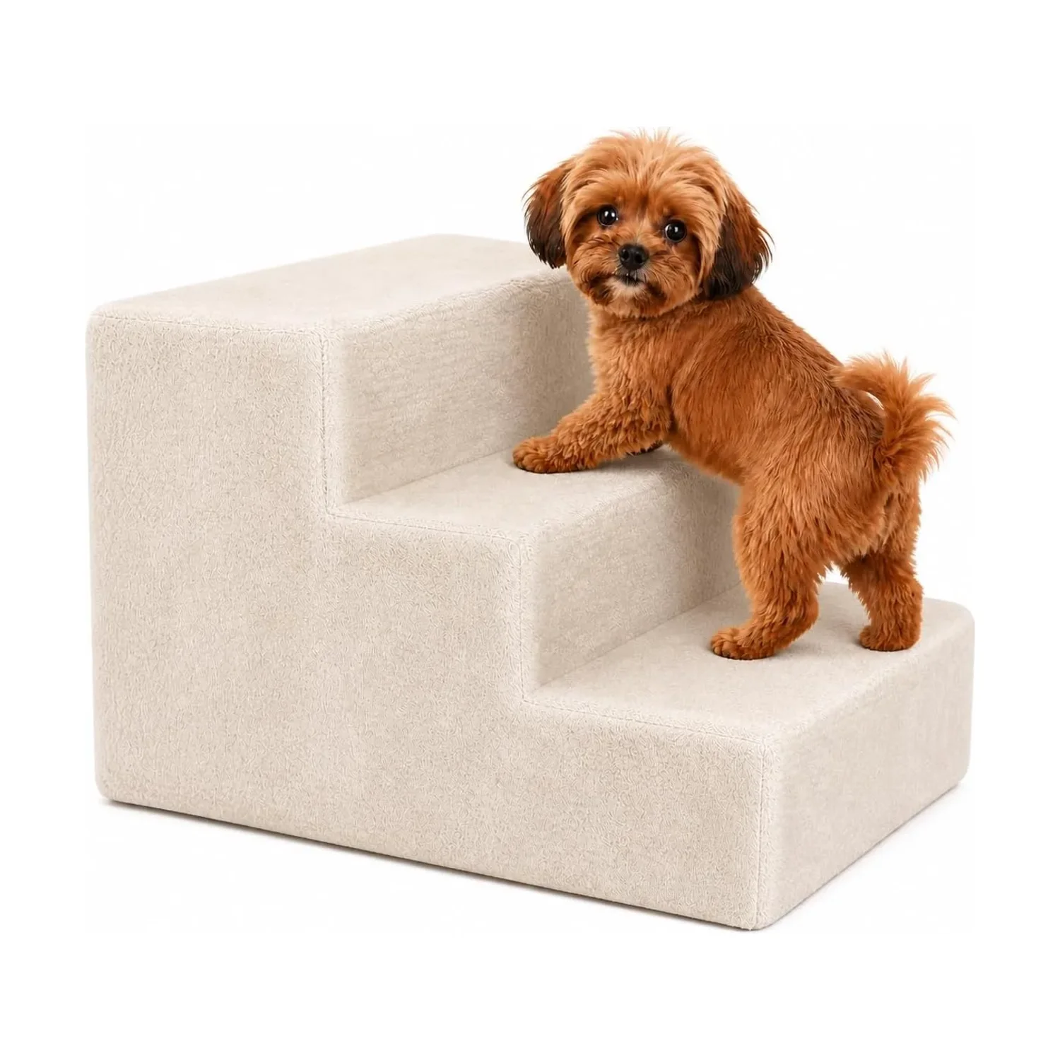 Lionto hondentrap 3 treden pluche hoes tot 50 kg beige