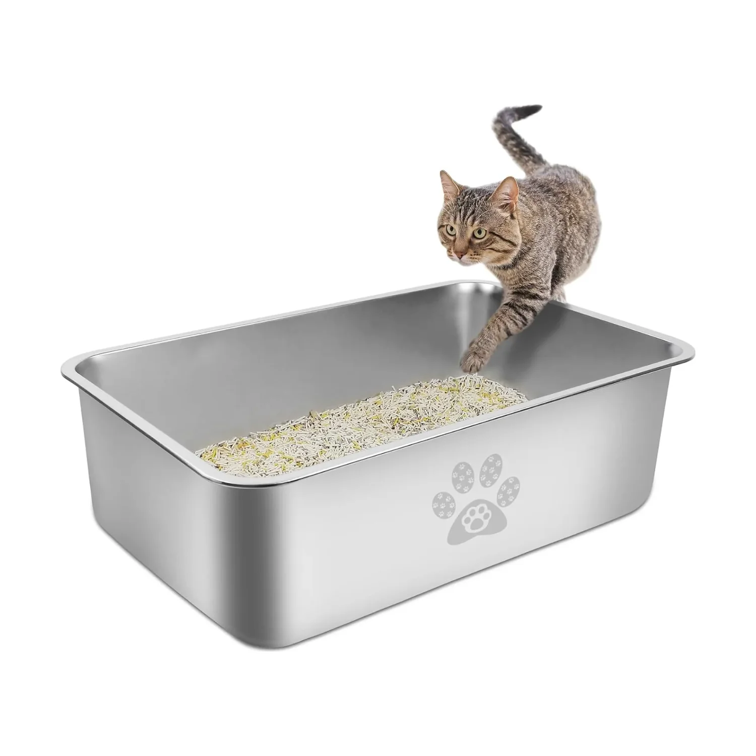 Ptlom RVS kattenbak open 60x40x15 cm roestvrij zilver